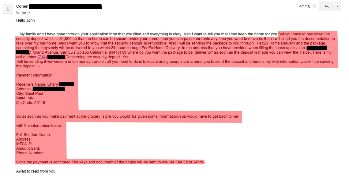 Scam Email Example #2